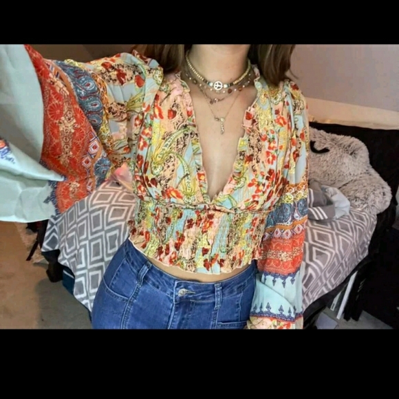 **FP Boho Floral Long Sleeve Crop Top Blouse - Picture 4 of 4